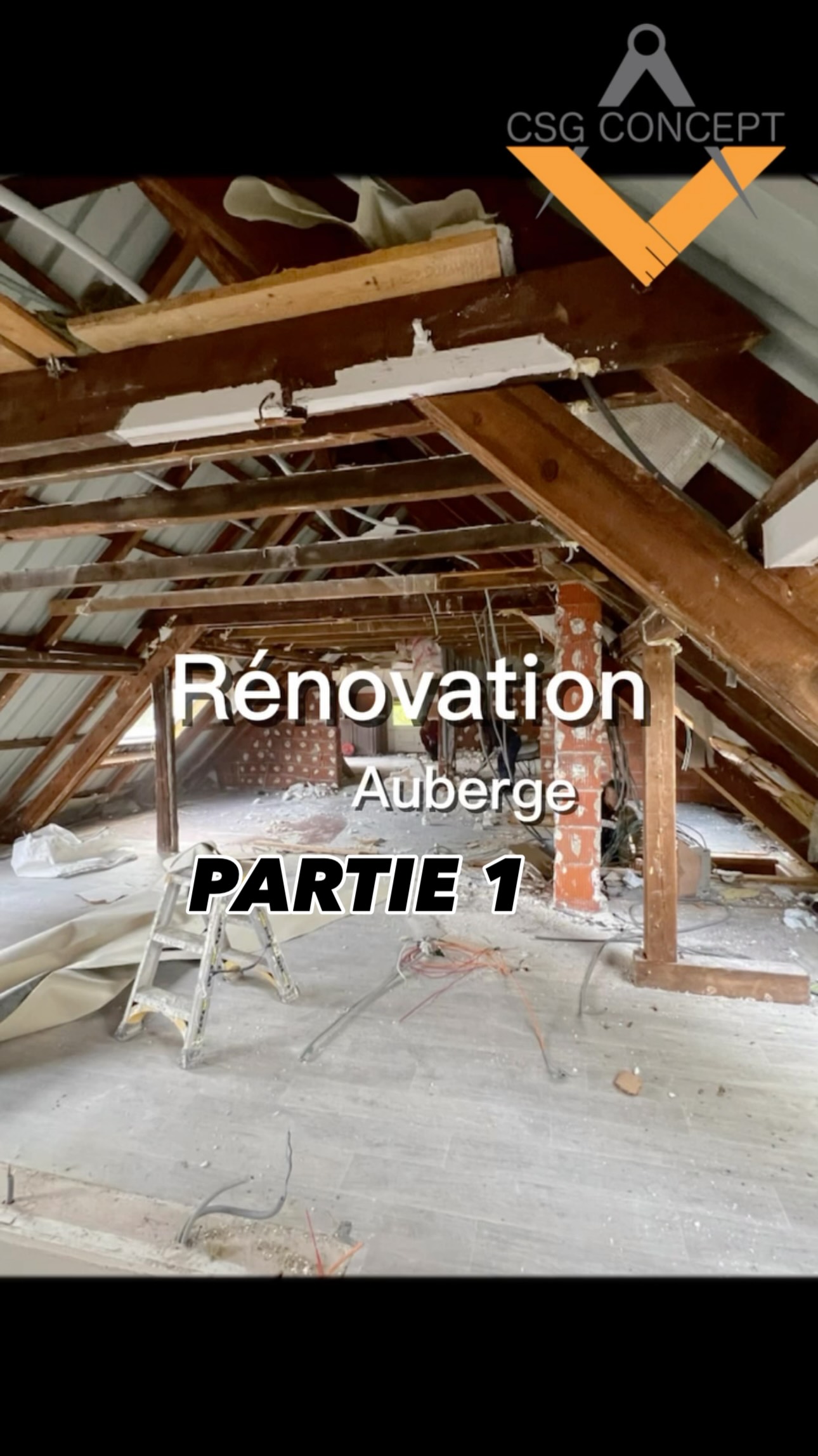 Rénovation de la ferme auberge du Christelgut à Breitenbach ✨Un magnifique défi relevé par CSG Concept. Un chantier intense, mené en seulement 6 mois, avec une transformation complète mêlant authenticité et modernité.Sur cette « partie 1 » nous souhaitons vous présenter, la dernier étage de la bâtisse !  ✔️ Charpente entièrement mise à nue ✔️ Rehaussement de toiture pour créer de beaux volumes ✔️ Aménagement de 3 appartements à l’étage Un total de 7 chambres, 3 cuisines et 3 pièces de vie, pensées pour accueillir dans un cadre chaleureux. #renovationfermeauberge #maîtrisedoeuvre #alsace #défirelevé